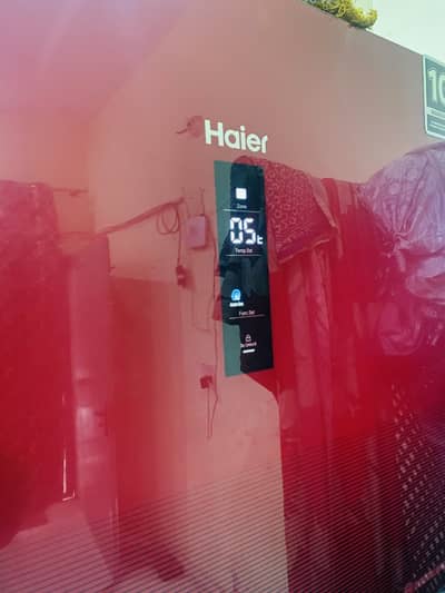 Haier HRF-398IDR Digital Inverter Red Glass Door Refrigerator.