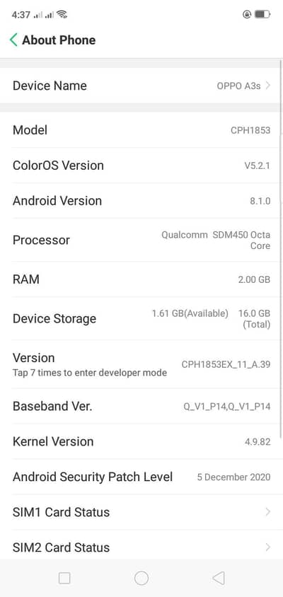 oppo a3s all okay hai