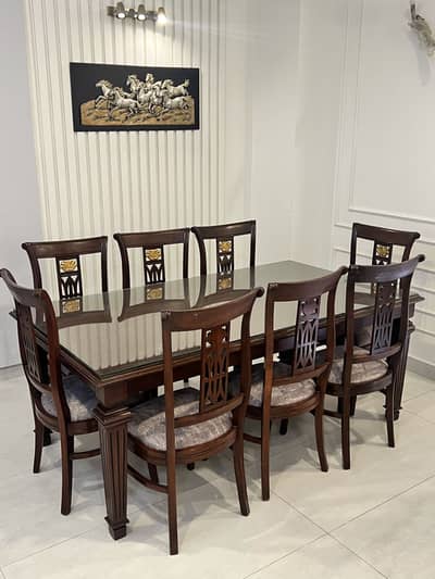 Shesham 8 Chairs glass top Dinning Table