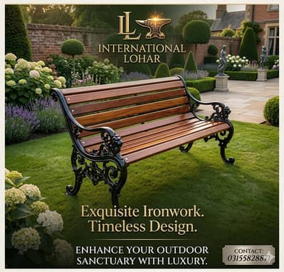 Park Bench PVC & wooden Cast Wrought Iron-Oak Garden bench-Park bench