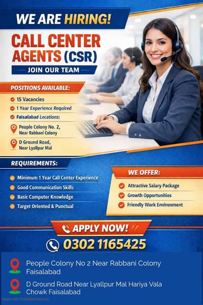 Call Center CSR Agents | Tele Sales | Required Job In Faisalabad