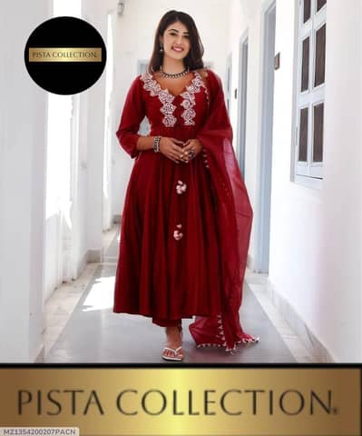 3pcs women stitched embroided maxi