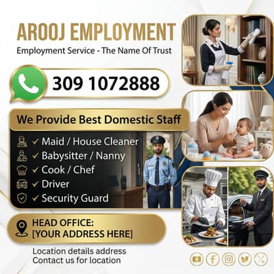 Maids / House Maids / Chef / House Cook / Baby Sitter maid available