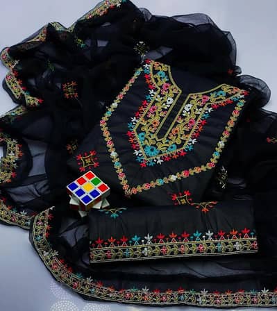 3 Pcs women's stitched Embroieded suit