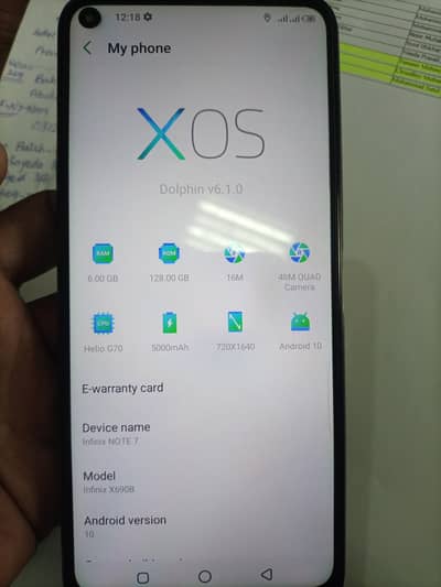 infinix note 7. . . 6/128 GB 100% ok