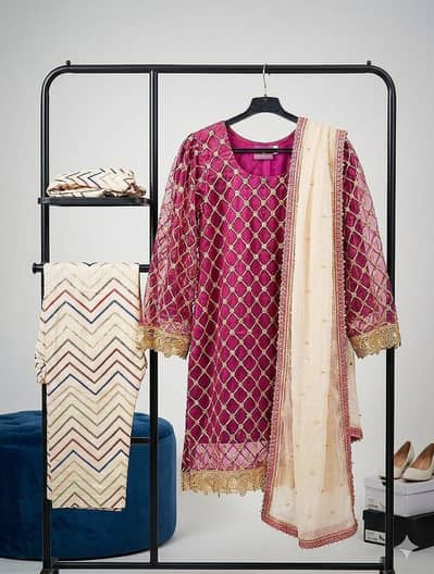 Net Embroidered 3-Piece Suit for Woman | Party & weeding wear