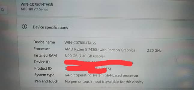 Pm laptop Mechrevo Amd ryzen 5 7430U with internal graphic card