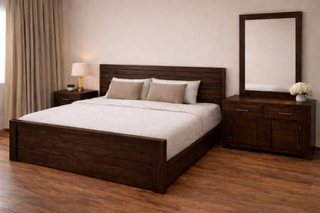 wooden bed set complete dressing table