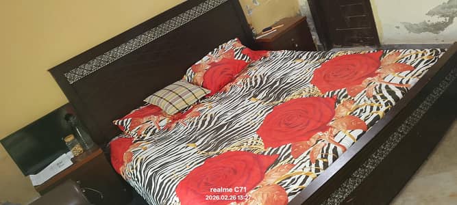 bed side table and mattress