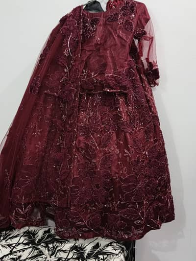 Bridal dress lehnga kurti maroon color dress for nikkah baraat
