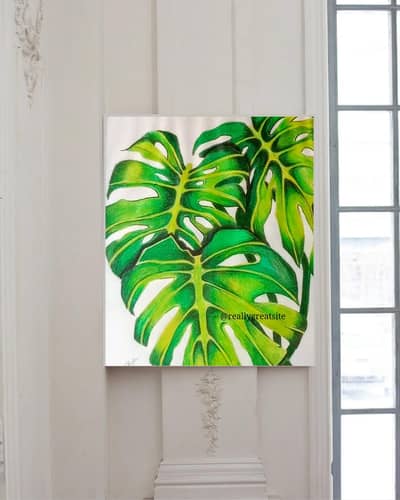 green monstera handmade art sketch home decor