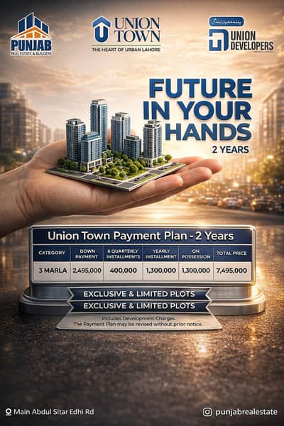 3 Marla Facing Park Residential Plot For Sale At Main Khayaban E Jinnah And Pine Avenue Road In Union Town