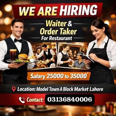waiter order take male and female staf required
