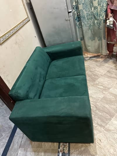 7-Seater Luxury Green Velvet Sofa Set (3+2+1) – Excellent Condition