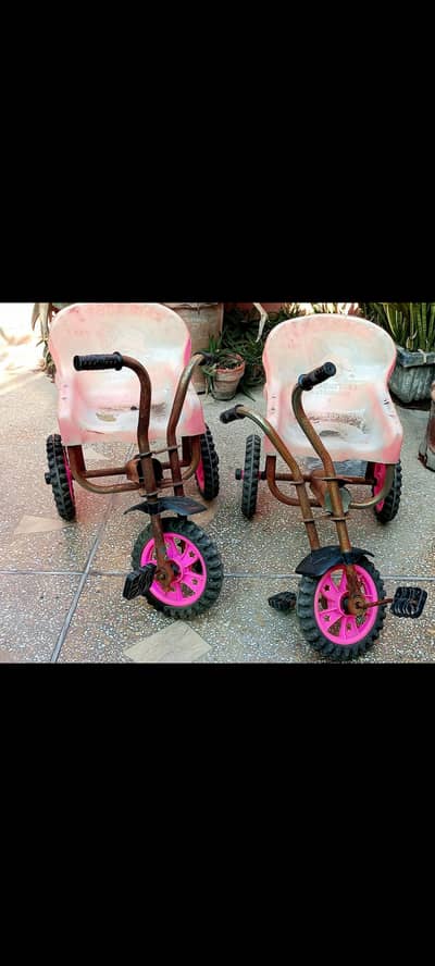 Pair of Kids Tricycles - Average Condition - Affordable Price (Lahore)