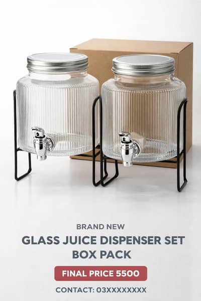 Brand New Box Pack Glass Juice Dispenser Set – 2 Pieces