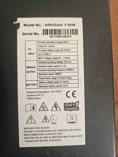 Inverex InfiniSolar V 5kW Hybrid Solar Inverter 48V – PWD Islamabad