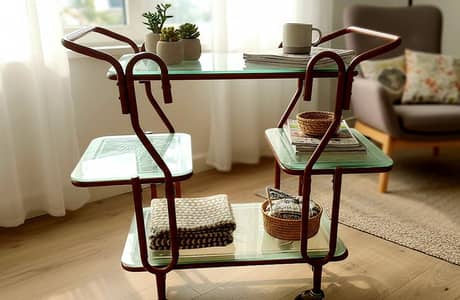 Glass & Metal 4 Portion Serving Trolley for Sale