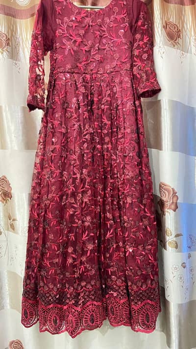 beautiful maroon silk plus net maxi