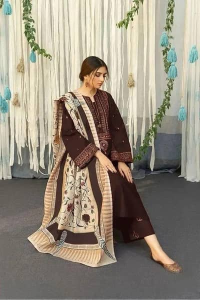 pcs woman's unstitched embroidered suit