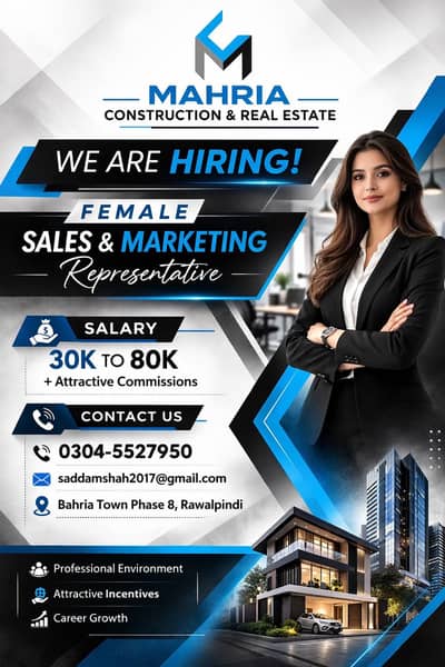 We need a female Sales & marketing representative for our company.