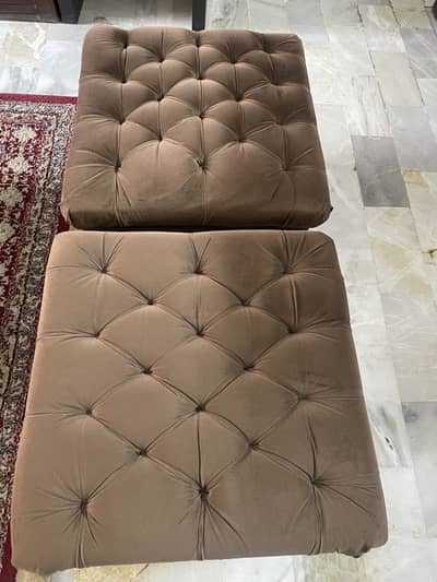 Almost new, wooden, two velvet ottoman seats.