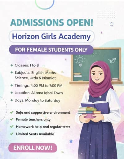 Girls Academy Admission Open (Classes 1–8) – All Subjects