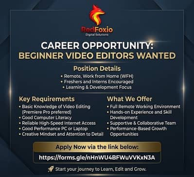 Remote Beginner Video Editor | Freshers & Interns | Jobs