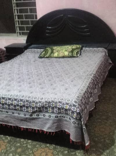 King size bed for sale with 2 side tables and mattress.