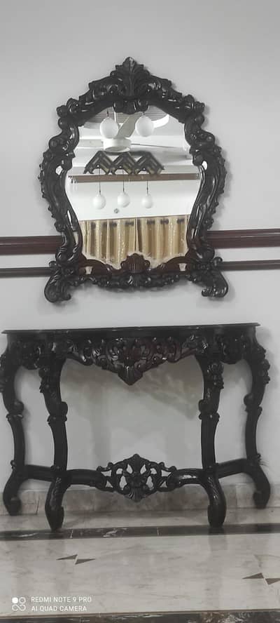 Luxury Hand-Carved sheesham Wooden Console Table with Mirror