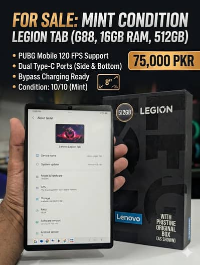 FOR SALE: Lenovo Legion Tab (G88) | 16GB RAM / 512GB SSD 120fps pubg