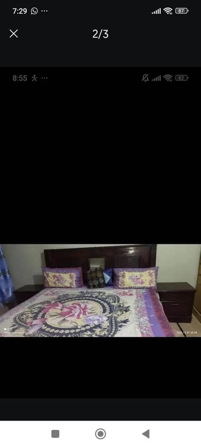 wooden bed set in good condition with large space dressing table