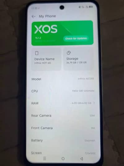 Infinix hot60i6gb+4gbbram /128 gb storage