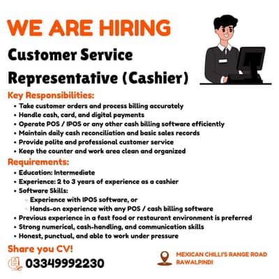 Cashier job in Rawalpindi (We are Hiring Cashier)