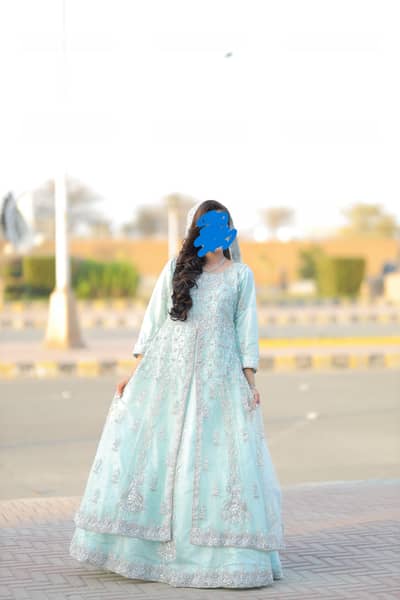 Preloved Bridal Maxi Dress – Ice Blue Color, Heavy Hand Embroidery