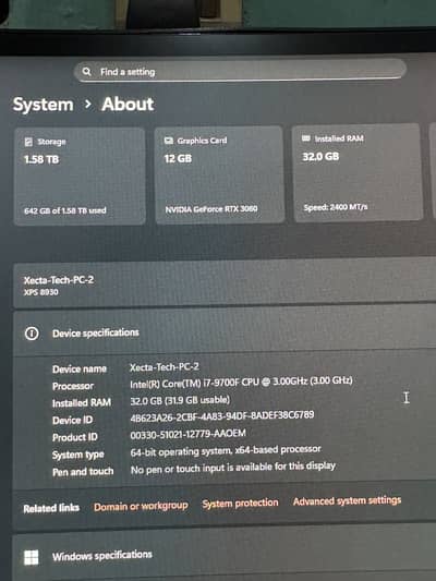 Dell XpS gaming pc core i7 9th gen rtx 3060 12gb