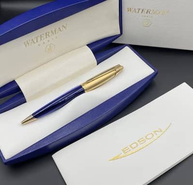 Waterman edson orginal ballpoint solid 18 k gold plated blue sippahre