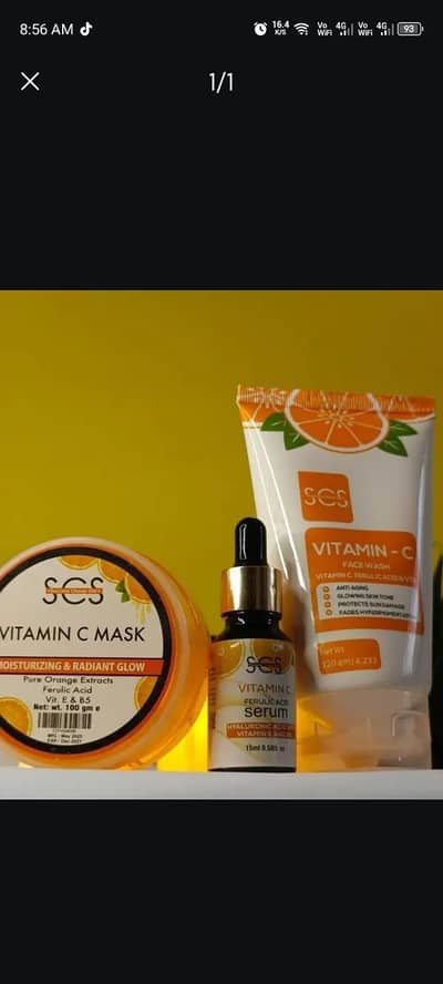 Vitamin C Skincare Set – Face Wash, Serum & Gel Mask | Glowing Skin