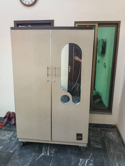 2 doors premium wooden wardrobe with mirror for bedroom