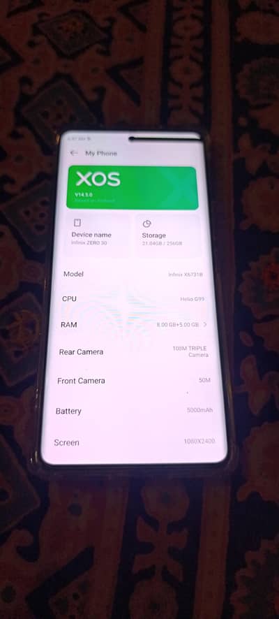 Infinix zero 30 only set hai 8,256 screen par line hai  add pura parla