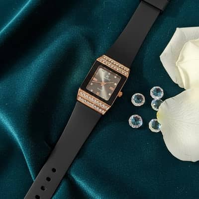 Midnight Elegance Rose Gold Crystal Watch