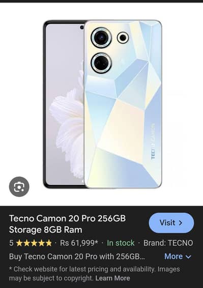 Tecno Camon 20 8GB/256GB PTA Approved – Excellent Condition