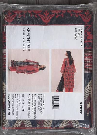 Beechtree Coral Divinity 3 Piece Unstitched Lawn Suit (Original)