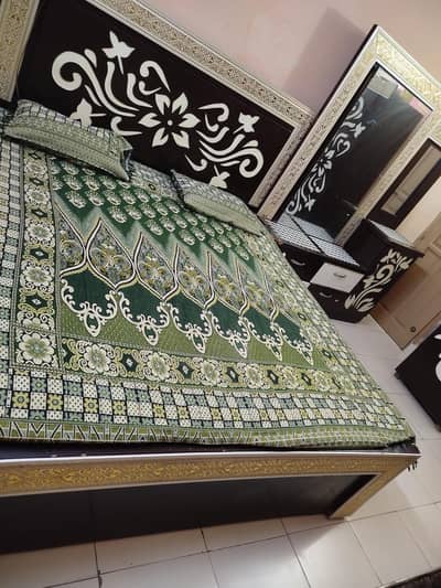 King size bed with mattress.