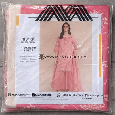 Nishat Unstitched 3 Piece Lawn Suit (Original) – Brand New