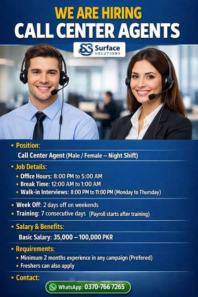 Call Center Jobs || Sales Agents (Male & Female)  Night Shift