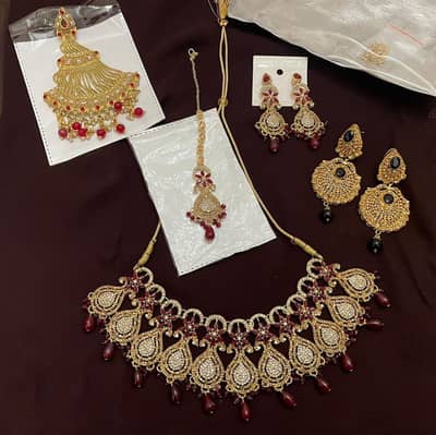 Bridal set red maroon black necklace