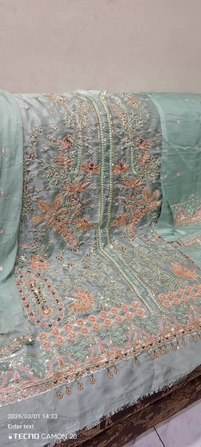 sheesha silk kat dana hand work ice blue suit for sale in lahore