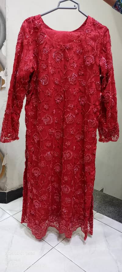 stitched fully embroidered hand work kat dana red suit for sale