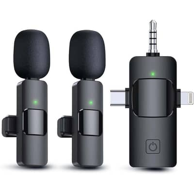 K15 Double collar mic with 3in1 wireless connector microphone availabl